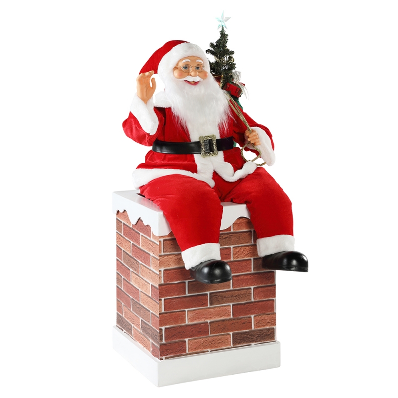 60/100cm Chimenea de Navidad Animada Papá Noel con iluminación de adornos musicales Decoración Figurine Collection Holiday K/d