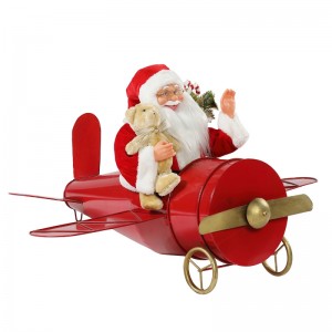80 cm Navidad Musical Animado Santa Claus Sentado Avión Rojo Decoración Figurine Classic Holiday Ornament Regalos Colección