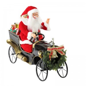 80 cm Coche de Navidad animado Santa Claus con iluminación de adornos musicales Decoración de la decoración Estatuilla Colección tradicional Navidad