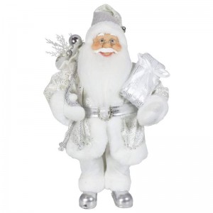 Noble 45 cm Decoraciónnavideña de pie Santa Claus en plata Árboles de árboles Suministros Figuras de vacaciones tradicionales