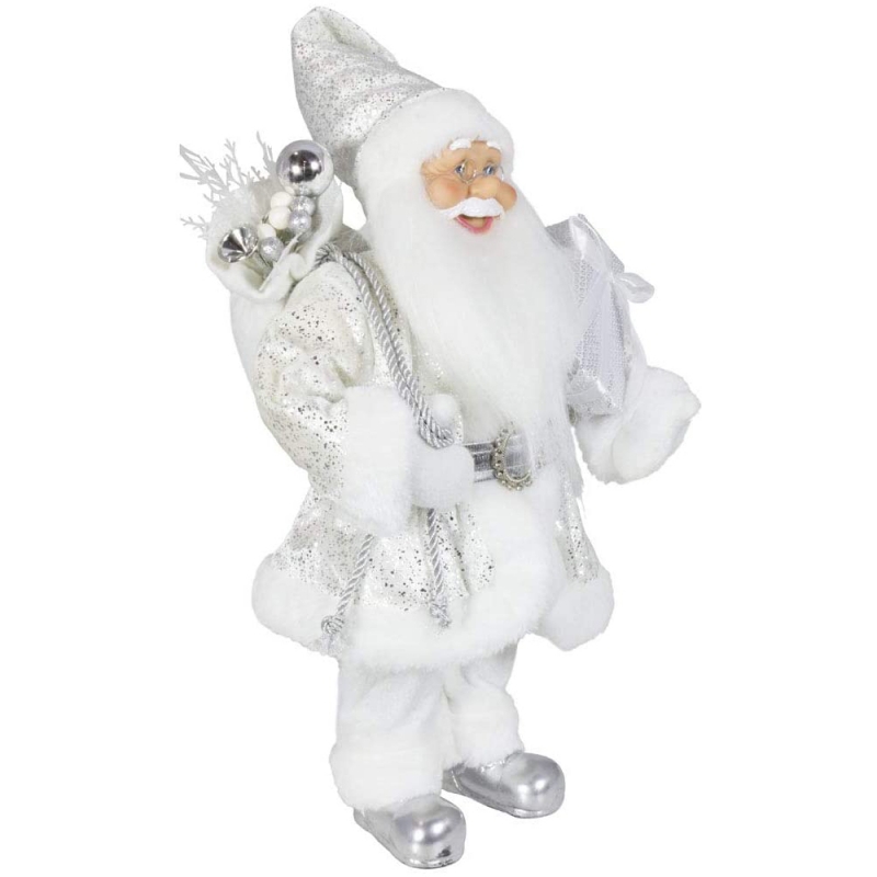 Noble 45 cm Decoraciónnavideña de pie Santa Claus en plata Árboles de árboles Suministros Figuras de vacaciones tradicionales