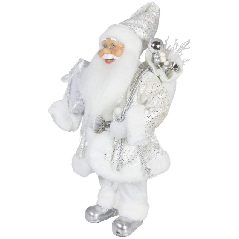 Noble 45 cm Decoraciónnavideña de pie Santa Claus en plata Árboles de árboles Suministros Figuras de vacaciones tradicionales