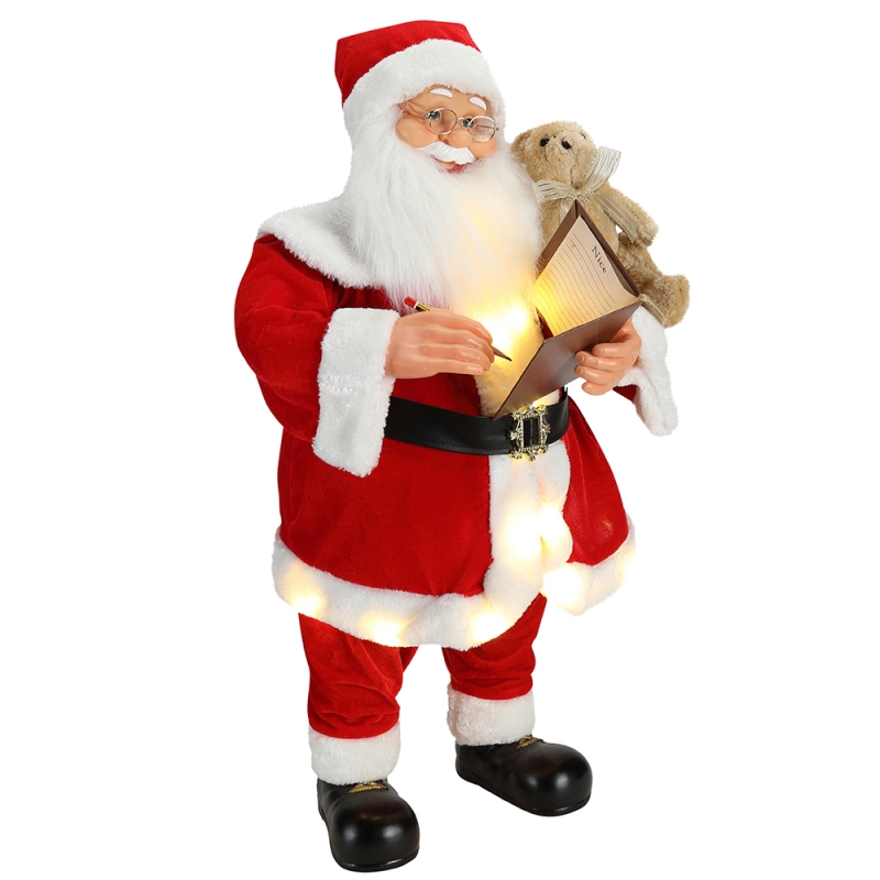 80 cm Escritura de Navidad animada Papá Noel con iluminación de adornos musicales decoración tradicional vacaciones de estatuilla de vacaciones