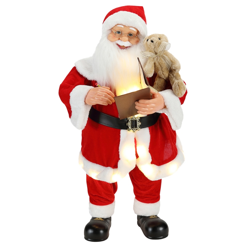 80 cm Escritura de Navidad animada Papá Noel con iluminación de adornos musicales decoración tradicional vacaciones de estatuilla de vacaciones