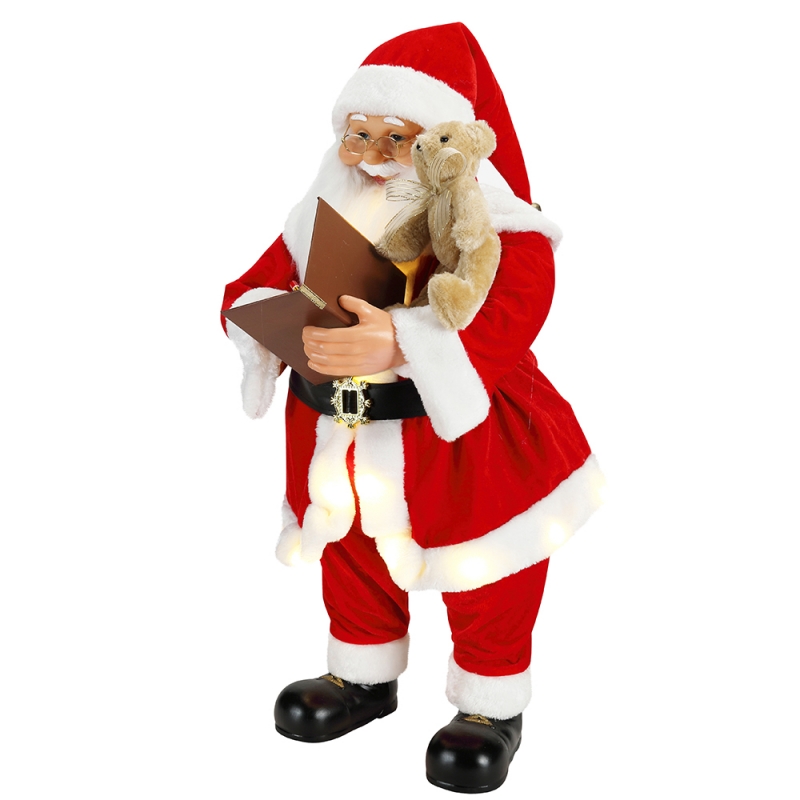 80 cm Escritura de Navidad animada Papá Noel con iluminación de adornos musicales decoración tradicional vacaciones de estatuilla de vacaciones