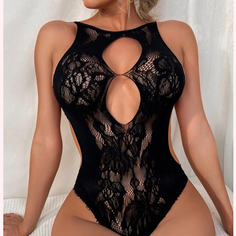 Venta al por mayor a granel Venta al por mayor Body Romantic Body Transparent Sheer Sheer Malla de encaje sin respaldo Lencería sexy para las mujeres 1 comprador