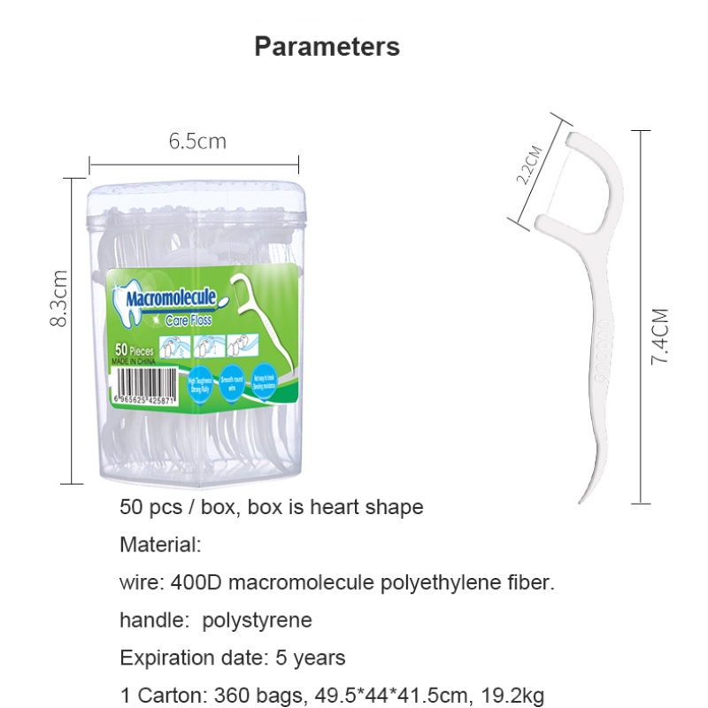50 PCS Embalaje Caja en forma de corazón OEM Desechable Venta al por mayor Venta al por mayor Barato Dental Floss Sticks Packaging Embalaje Dental Floss