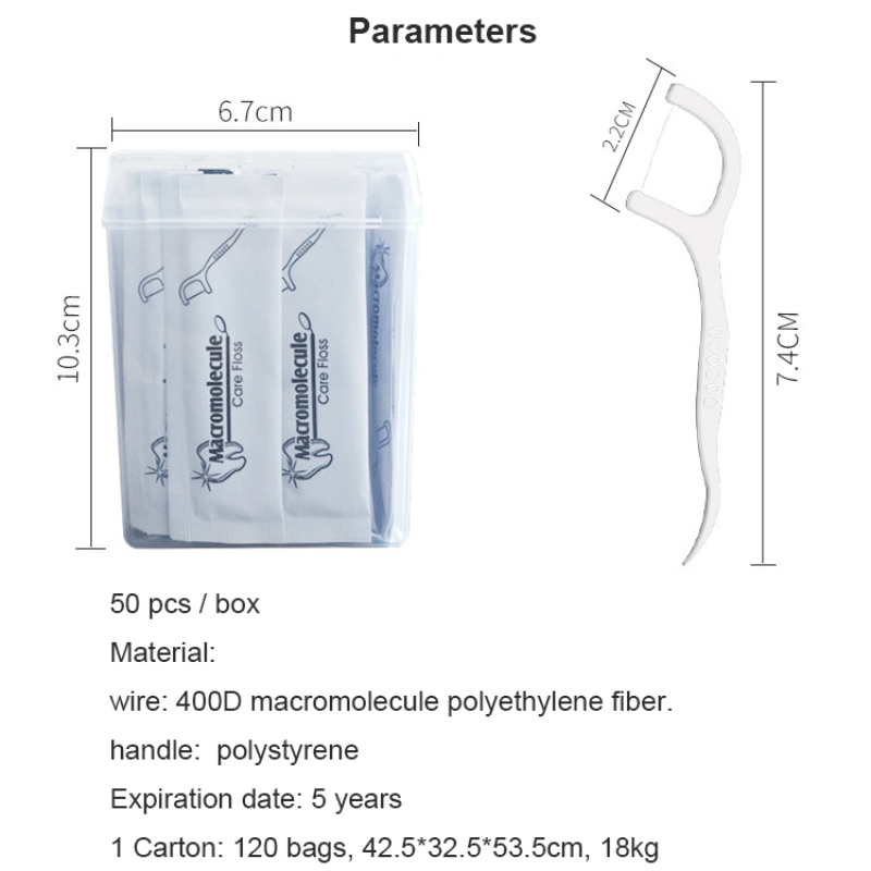 50 Picks Etiqueta privada Caja de hilo dental de alta calidad Higiene oral envuelto individualmente Pasaje de dientes Portátil Portátil Floss Dental