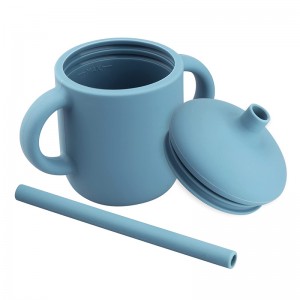 Venta al por mayor 100% tazas de silicona de silicona de grado alimenticio, tazas de entrenamiento con pajitas para bebés