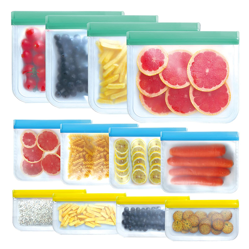 Bolsas de almacenamiento reutilizables al por mayor personalizadas, bolsas de alimentos de silicona gratis BPA