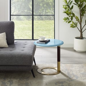 Sala de estar moderna Mesa redonda de la mesa denuez superior de acero inoxidable Base de madera Mesa de centro de madera