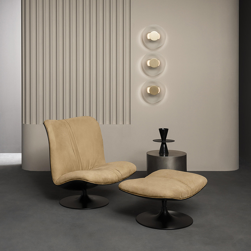 Italiano Minimalista Diseñador de lujo Fibra de vidrio moderno Cuero genuino Lounge Silla de acento giratorio para sala de estar