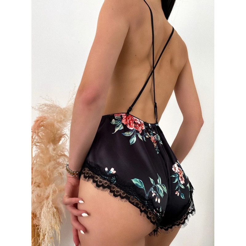 Sexy ahueca hacia fuera cuerpo floral alto corte v cuello lingerie teddy ultra fino transpirable mujeres erótico sexy lingeriehot sale Products