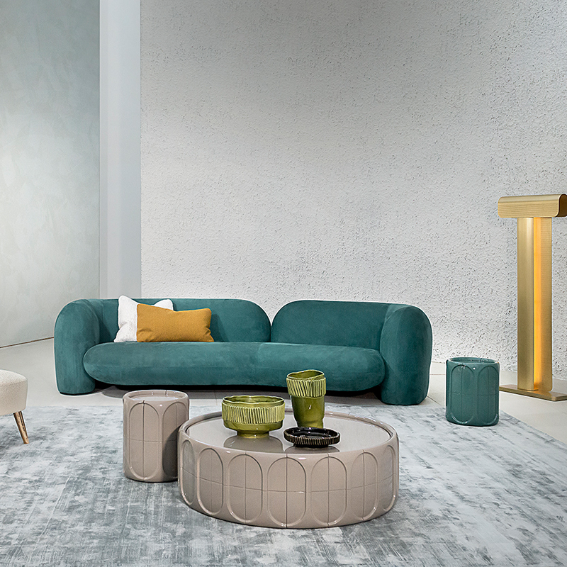 Moderna base de fibra de vidrio gris minimalista grande redondo de mármolnatural superior de mármol top de café muebles de sala de estar