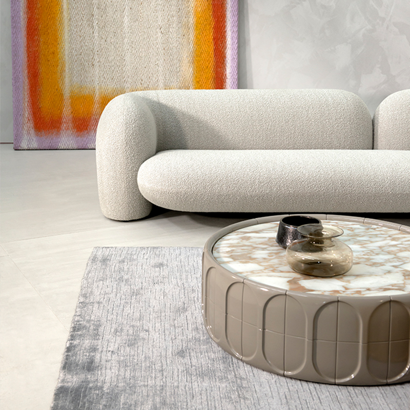 Moderna base de fibra de vidrio gris minimalista grande redondo de mármolnatural superior de mármol top de café muebles de sala de estar