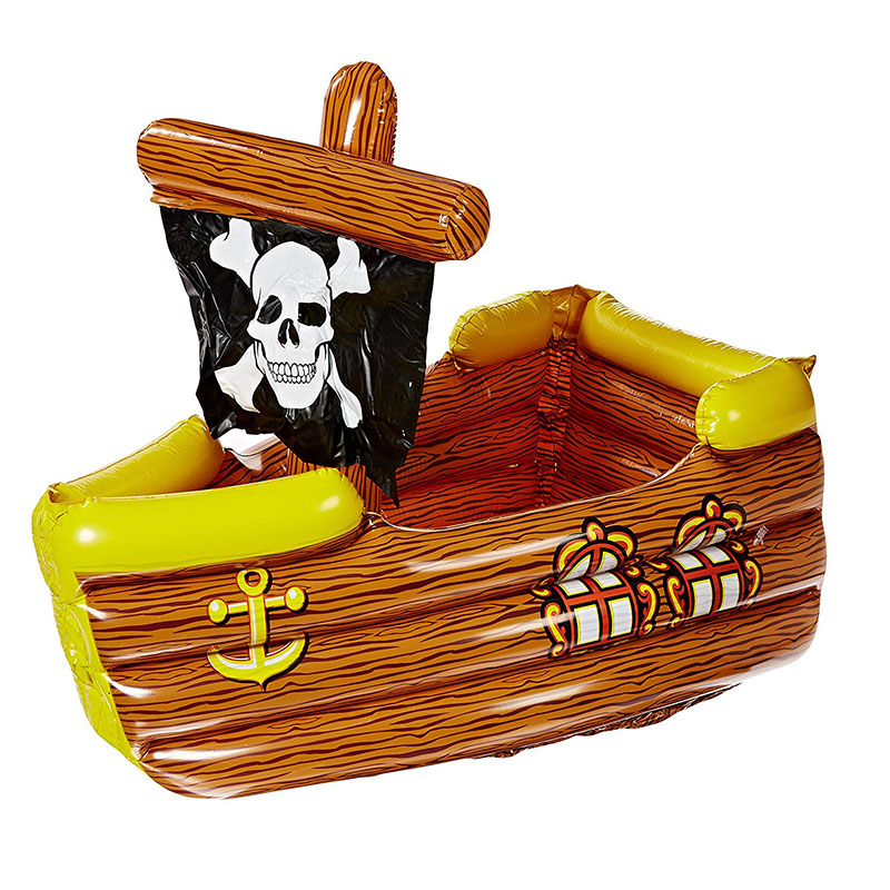 Nave inflable del pirata marrón y amarillo del PVC con la bandera del hueso, el juguete del enfriador de la bebida del partido decorativo