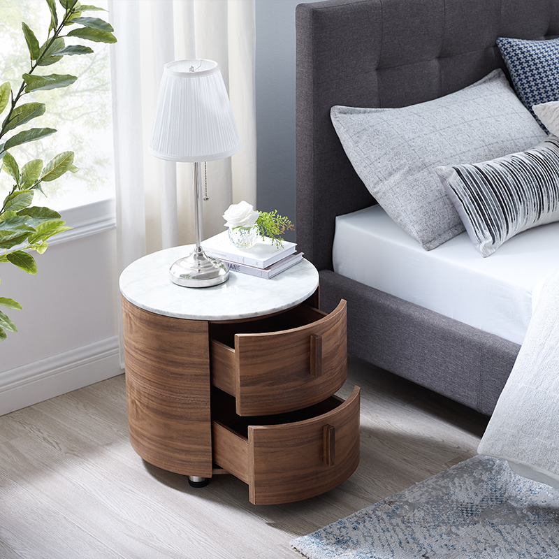 Modernas mesas denoche de mármol de lujo con mesa denoche redonda de 2 cavadores para dormitorio