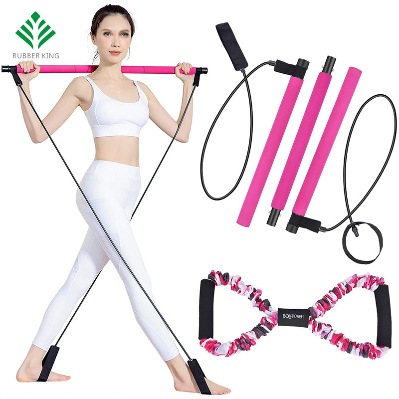 Juego de barras de Pilates, ejercicio de yoga portátil Pilato Stick con bucle de pie de banda de resistencia, equipo de fitness