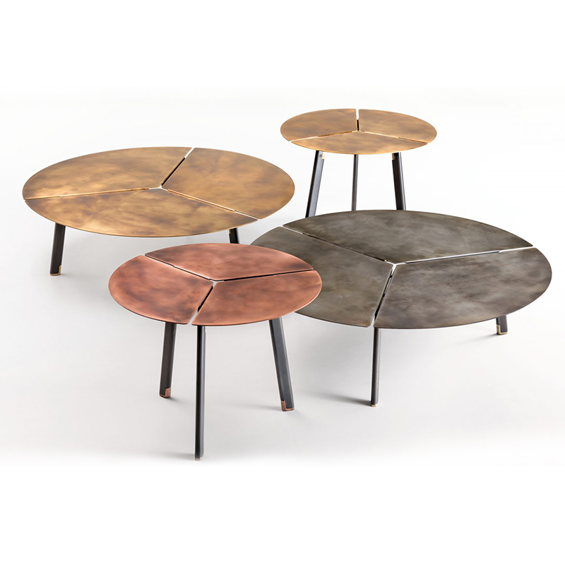 Mesa lateral de 3 piernas italiana Mesa de café de acero de acero rústico de hierro rústico de hierro redondo