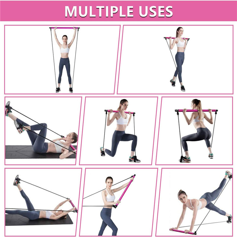 Juego de barras de Pilates, ejercicio de yoga portátil Pilato Stick con bucle de pie de banda de resistencia, equipo de fitness