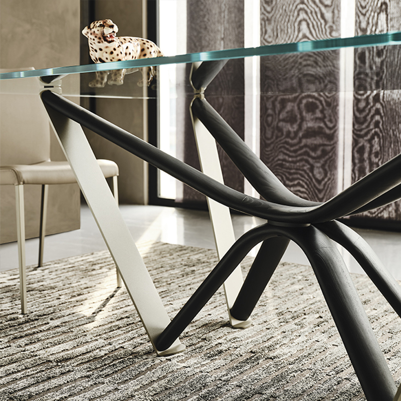 italiano al aire libre de lujo con espejo rectangular de vidrio templado de la mesa de comedor de vidrio templado 8 plazas