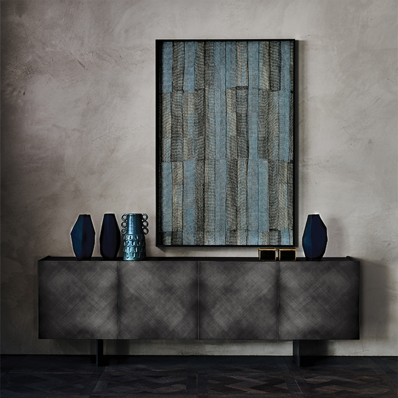 Diseñador italiano Retro Gold Metal Credenza Extra Long aparador Gabinete de lujo