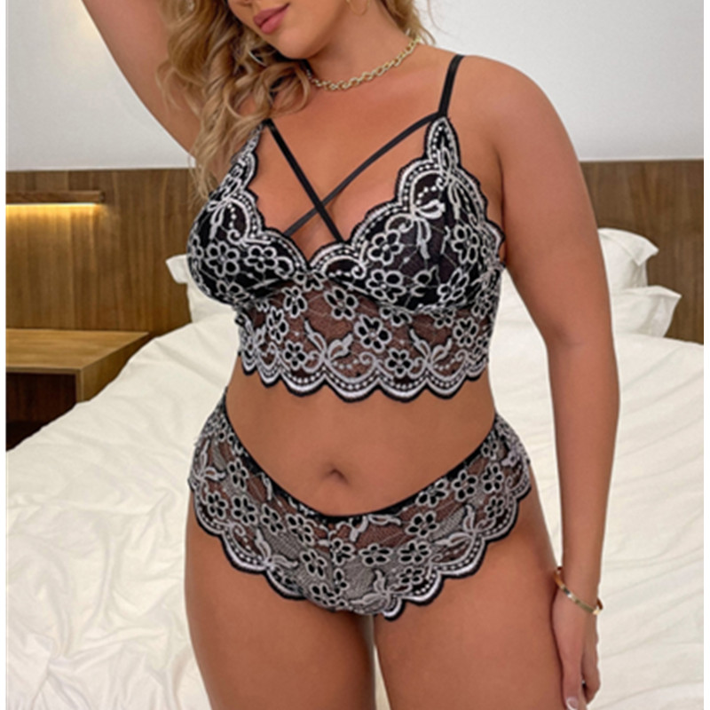 Set de lencería sexy de malla de encaje blanco ynegro