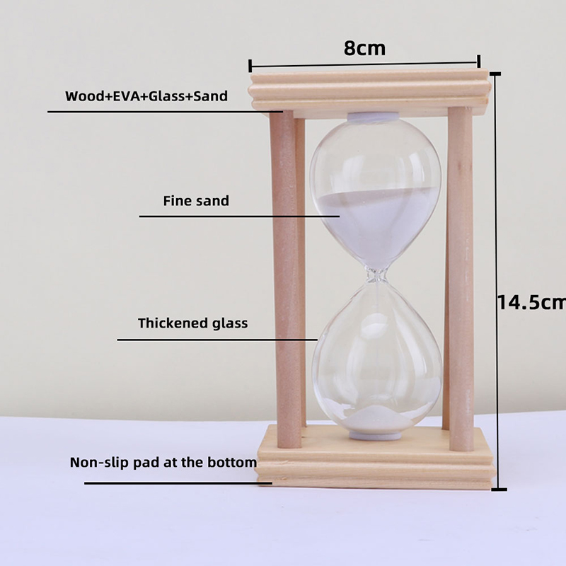 Temporizador de arena de vidrio de hora en casa en el soporte, aprox. 30 minutos, color de madera