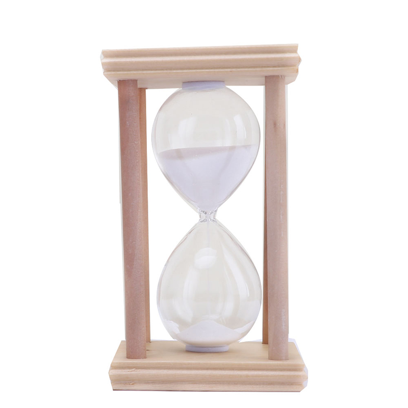 Temporizador de arena de vidrio de hora en casa en el soporte, aprox. 30 minutos, color de madera