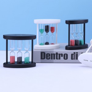 3 en 1 Temporizador de arena de vidrio de madera de reloj de arena para cocción de cocina Temporizador de reloj de arena giratoria de metal creativo europeo