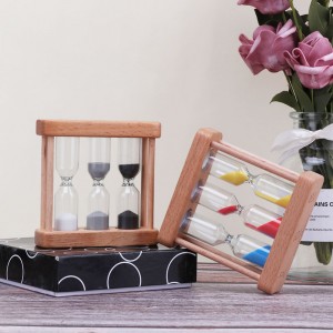 La fábrica se puede personalizar 3 en 1 Temporizador de arena de vidrio de madera de reloj de arena para cocina de cocina europea de madera creativa de metal giratoria giratoria de reloj de arena giratoria