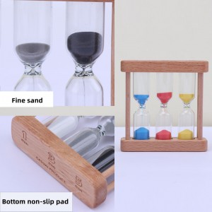 La fábrica se puede personalizar 3 en 1 Temporizador de arena de vidrio de madera de reloj de arena para cocina de cocina europea de madera creativa de metal giratoria giratoria de reloj de arena giratoria