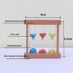 La fábrica se puede personalizar 3 en 1 Temporizador de arena de vidrio de madera de reloj de arena para cocina de cocina europea de madera creativa de metal giratoria giratoria de reloj de arena giratoria