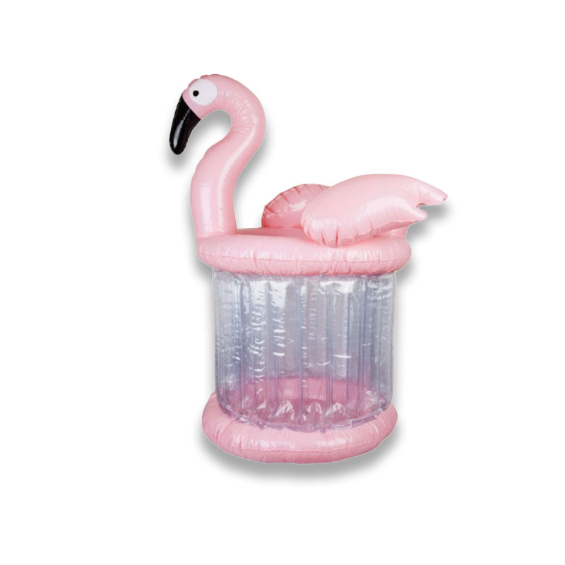 Enfriador de hielo inflable de flamenco rosa gigante, accesorios para la playa de la piscina de la fiesta de la fiesta de verano, beber copa de cerveza