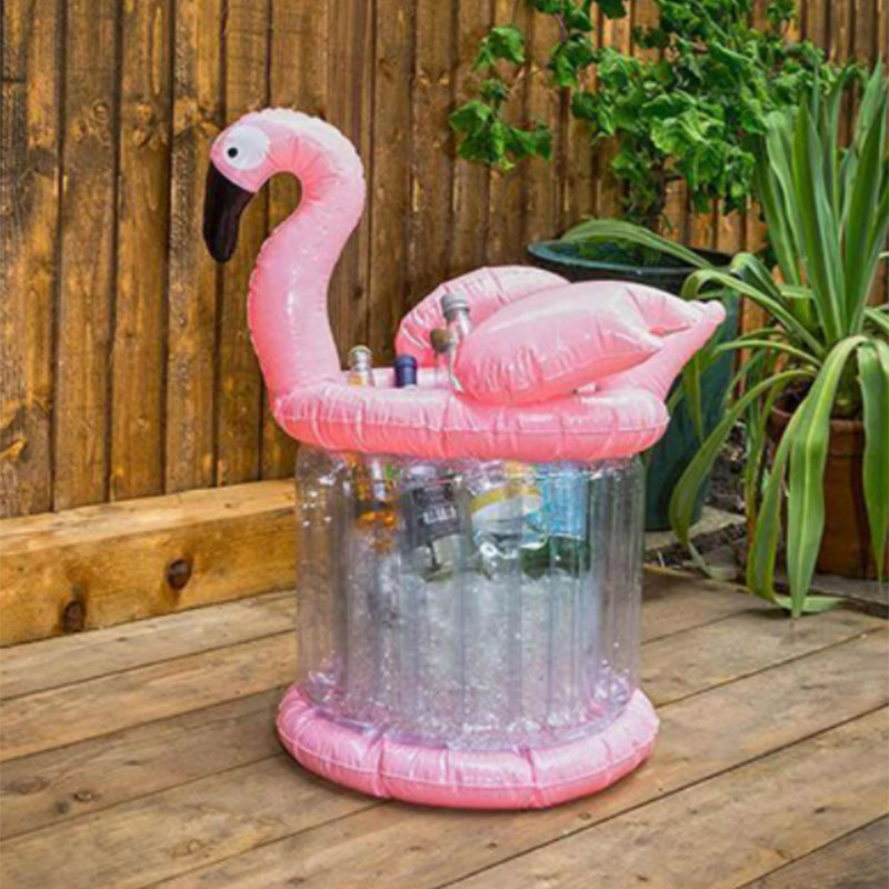 Enfriador de hielo inflable de flamenco rosa gigante, accesorios para la playa de la piscina de la fiesta de la fiesta de verano, beber copa de cerveza