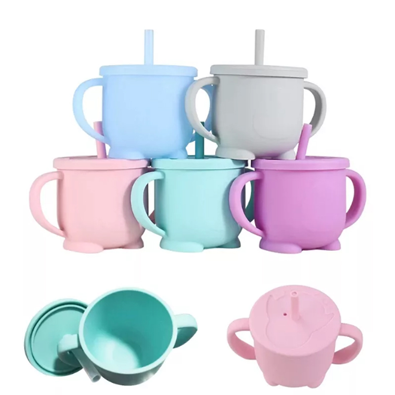 Tazas de entrenamiento de alimentación para bebés de silicona de grado alimenticio, tazas de inclinación de alimentos