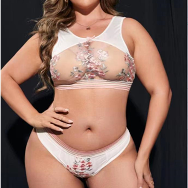 Rainbow Stripes bordado de lencería floral conjunto transparente bras de mujer cómoda lencería