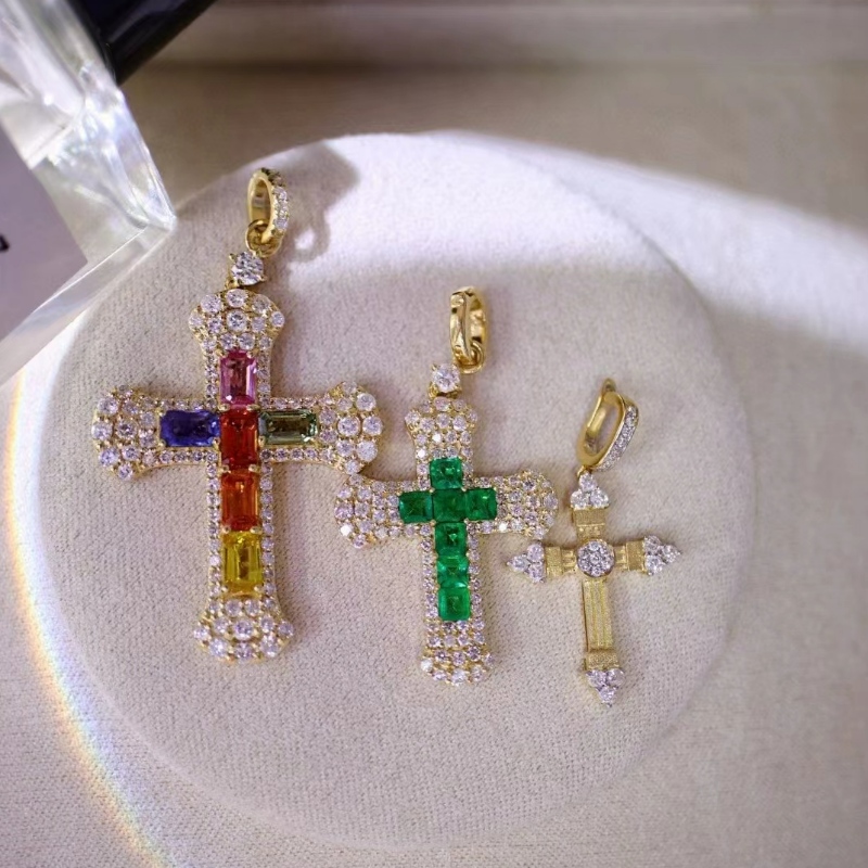 Joya Tuochen New Design18K/14K/10K GOLD CON CABEZA DE PIEDRA DE COLOR NATURO Cross Cross