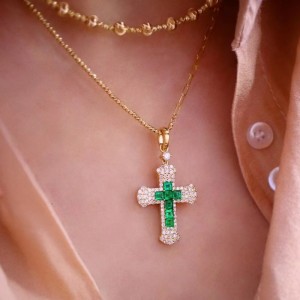Joya Tuochen New Design18K/14K/10K GOLD CON CABEZA DE PIEDRA DE COLOR NATURO Cross Cross