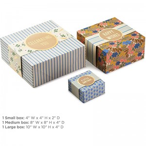 Cajas de regalo de Hallmark con bandas de envoltura, tamaños surtidos (paquete de 3: lindas flores y rayas) para cumpleaños, duchas denovia, día de la madre, mejores amigos