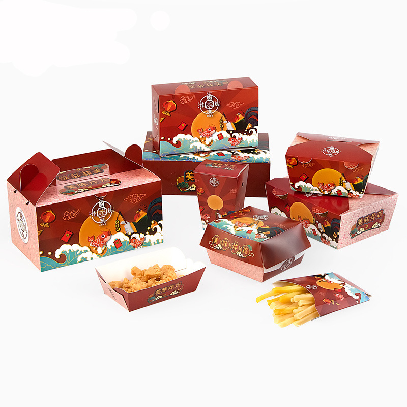 Caja de lonchera de papel Kraft de alimentos personalizados Caja de envasado de hamburguesas de pollo frito