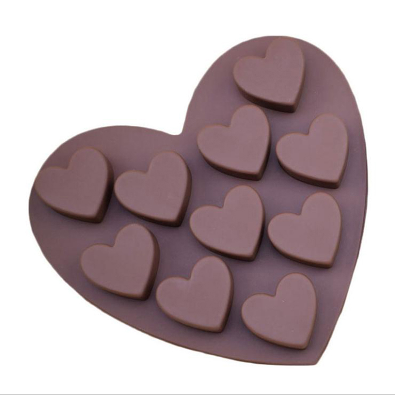 10 cavidades en forma de corazón molde de silicona para hornear jabón de chocolate fondant budding gelatina dulces galleta de hielo cubo de pastel pequeño gelatina