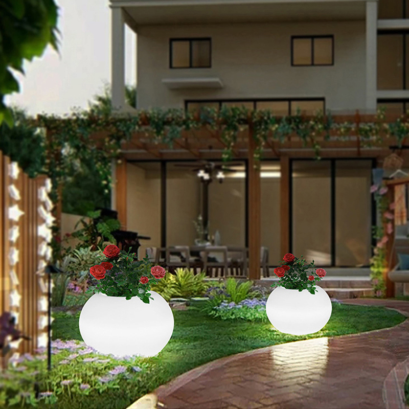 LED REDONDE FLEFOR Outdoor Garden Garden La luz de la césped de la fiesta de Navidad Lámpara de decoración del paisaje grande Lámpara de la maceta de planta recargable