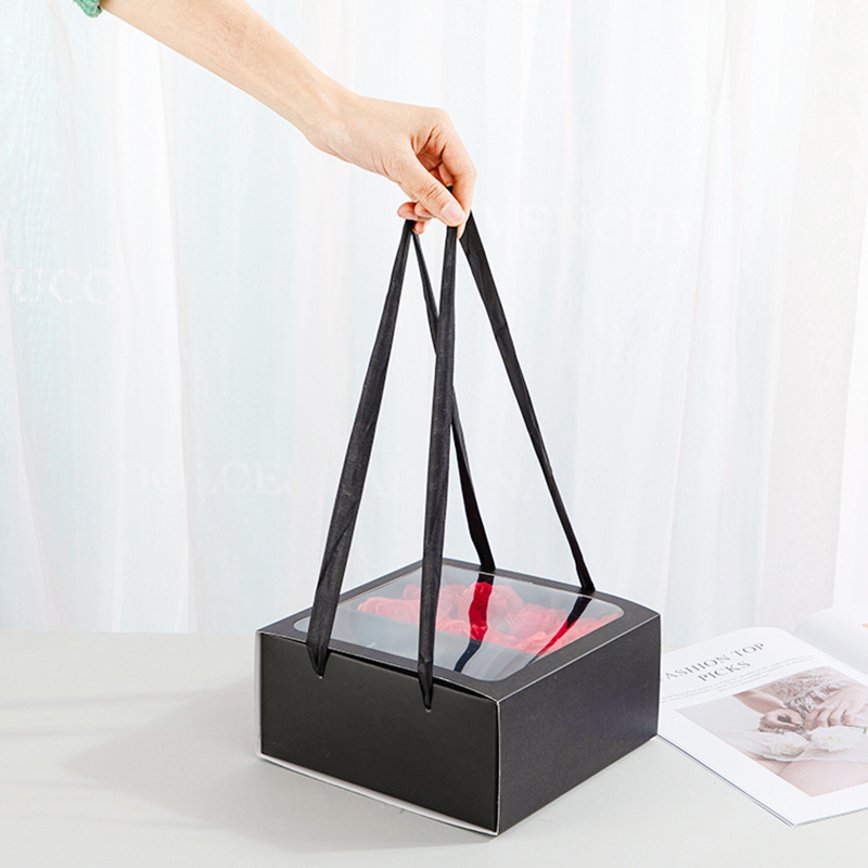 Box transparente Box de flores Portable Plegado Plegado Rosa Regalos Embalaje de regalos suministros de polvonegro Carton