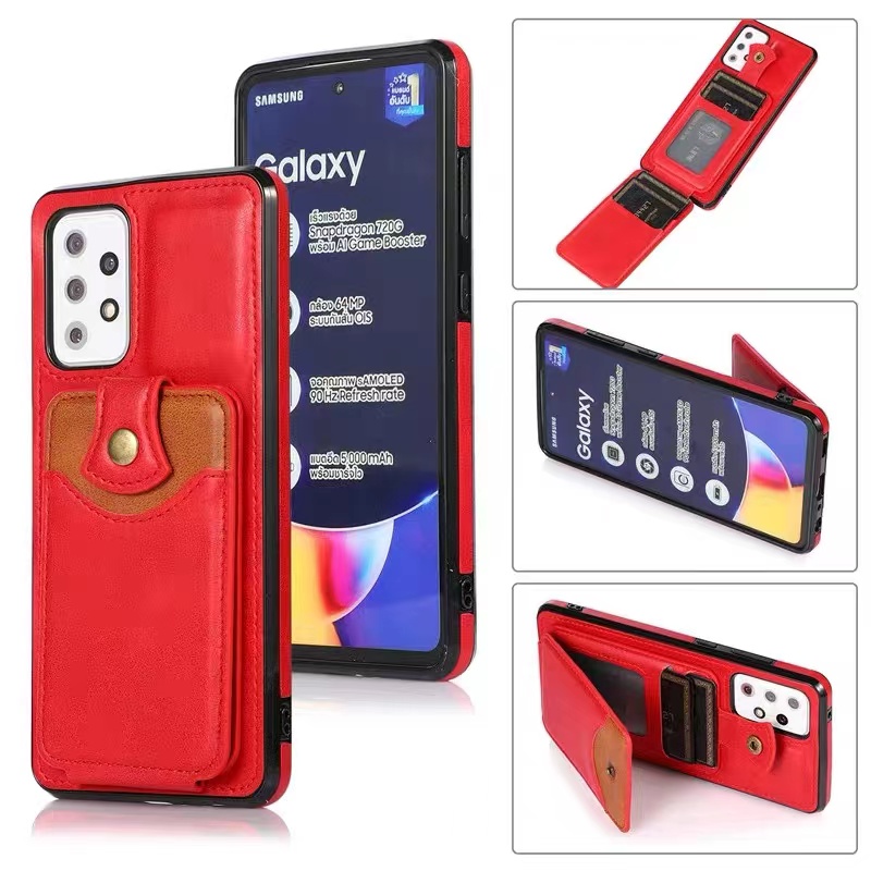 Adecuado para la caja de protección de la tarjeta de la caja del teléfono móvil Samsung A52 puede poner varias tarjetas con el patrón de cuero retro del lado inclusivo.