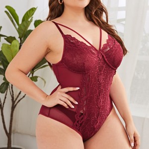 Arnés de moldura de vieiras de encaje floral Bodysuit de peluche para vestido denoche