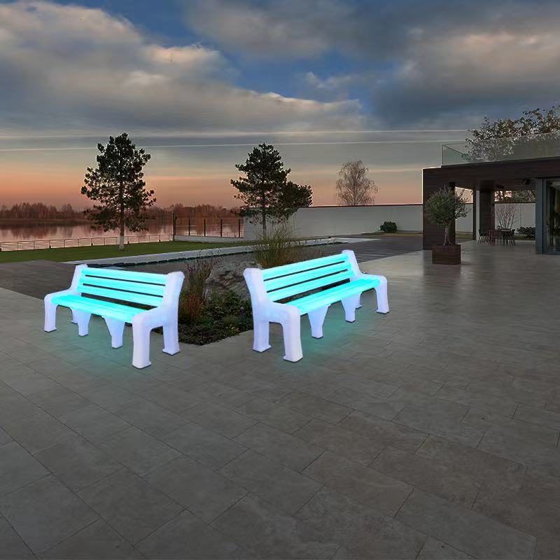 Bancos de parque LED brillantes para el exterior, banco de jardín con baterías de plástico PE, conservatorio, patio, césped o asiento de jardín, puede soportar 600 kg