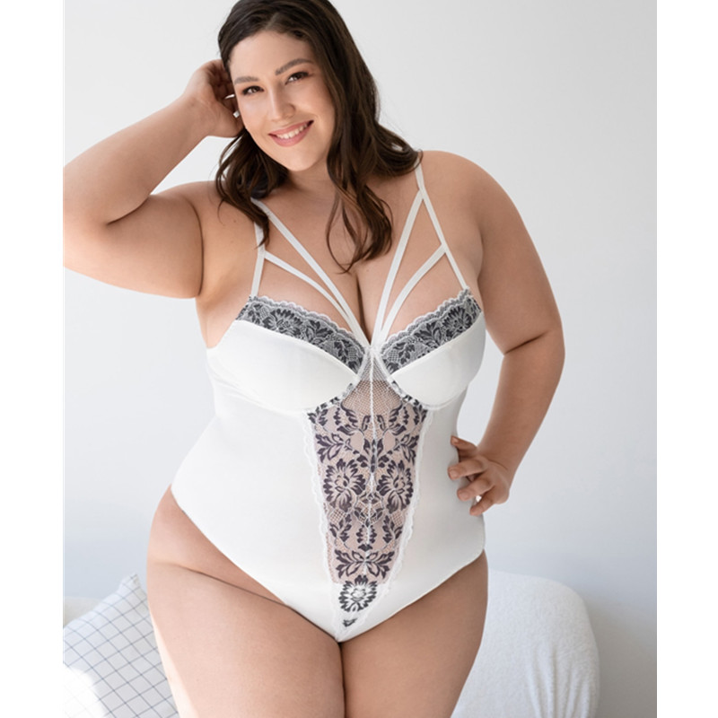 Bodysuit de encaje de talla grande Haceras Sexy Teddies y Bustiers con inserción de encaje