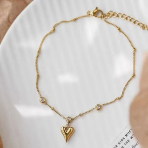 Pulsera de corazón de oro de 18k y tobillera