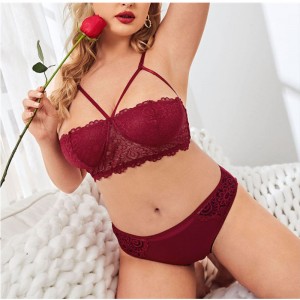 Cómodo arnés de encaje floral 2 piezas de lencería juego de ropa interior sexy set